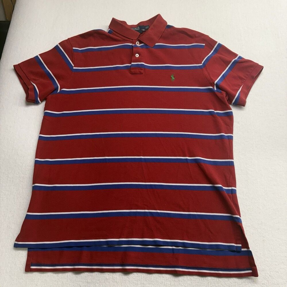 VTG Polo Ralph Lauren Polo Shirt Mens XL Red Blue Stripes Pony Preppy 90s Y2k